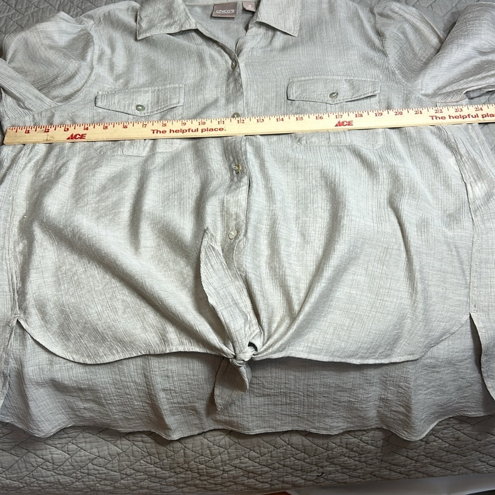 Chico’s Grey Linen-Look Tie Front Button-Up Shirt Sz 3 (XL) - Picture 8 of 10